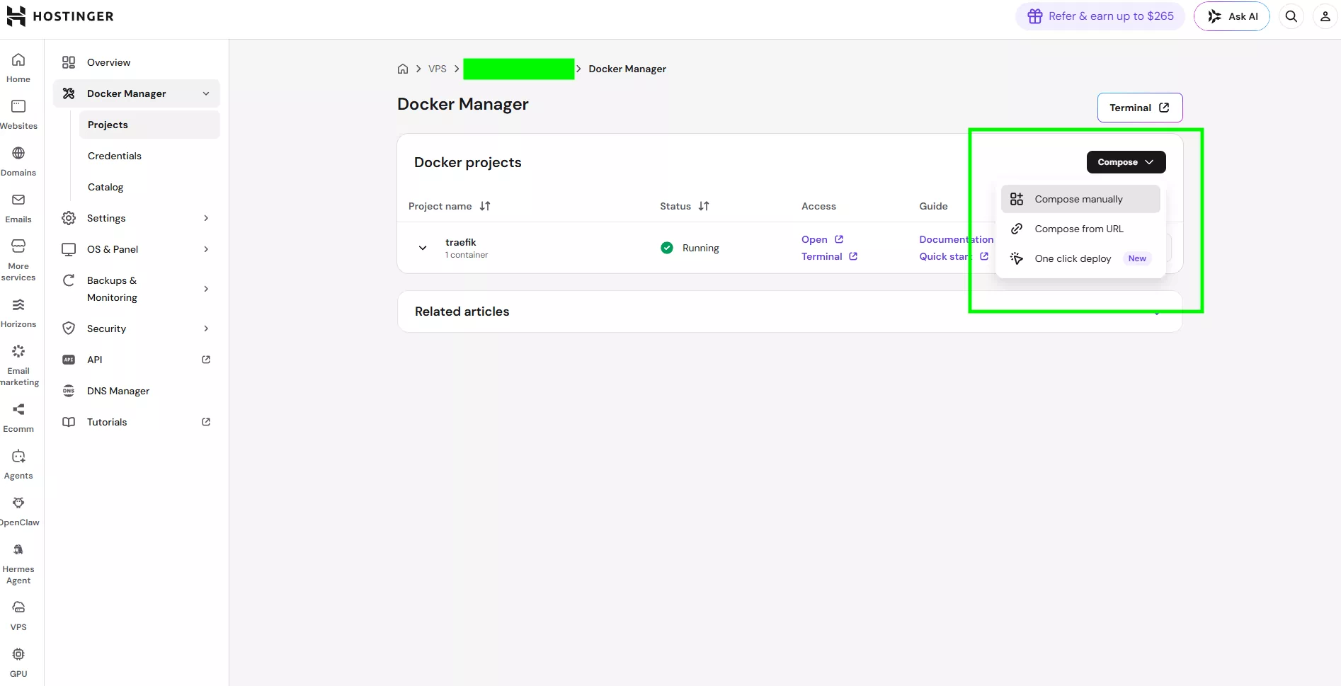 Image Showing how to Select manual Compose in hPanel