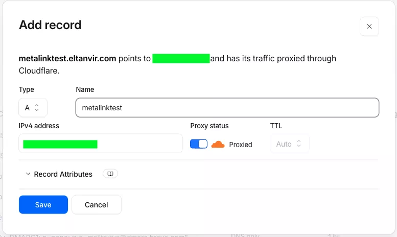 Image Showing DNS record